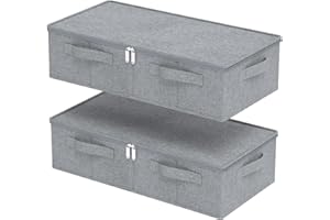 ENUMAIL Underbed Storage Box, Foldable Bed Sheet Organizer, Cube Bags Container with Lid for Organizing Clothes, Blankets, Comforter, 60x30x15cm, Grey, 2 Pack