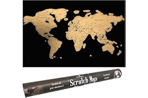 CELLO Gleneagles Scratch Off World Map Travel Tracker Poster – Large Black Gold Map of the World with Scratch-Off Countries Chip Adventure Map for Travellers A1/2 Size Gift for Men & Women Bucket List