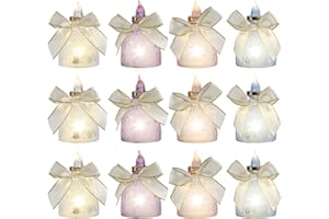 VIAIK Candele a LED Senza Fiamma, Candele Flickering Senza Fiamma con Decorazione a Fiocco per Casa, Camera, Natale, Festa, Matrimonio, Compleanno (12 Pezzi)