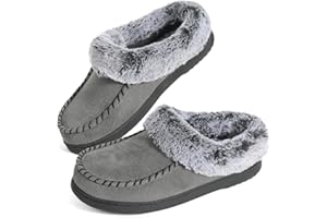 ULTRAIDEAS Women's Cozy Memory Foam Moccasin Suede Slippers with Fuzzy Plush Faux Fur Lining, Ladies' Slip on House Shoes with Indoor Outdoor Anti-Skid Rubber Sole