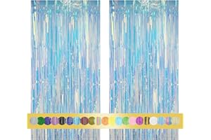 Montegoni 2 Piezas 1x2,5 m Cortina con Flecos iridiscentes metálicos, decoración de lámina Brillante para año Nuevo, cumpleaños, Baby Shower, Fiesta de Bodas | Flecos para decoración