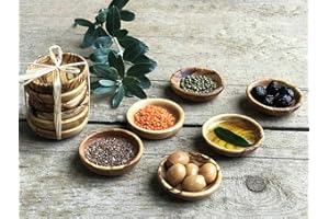 Tubibu Olive Wood Mini Bowls Set of 6 Handmade Bowls, Handcrafted Wooden Mini Bowls