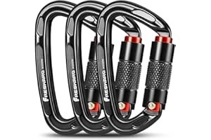 FresKaro Mosquetones de escalada certificados CE y UIAA, 25 kN/2550 kg, bloqueo giratorio, apto para escalada en roca, rappel, camping, correa de perro, hamaca, columpio, yoga, etc., en forma de D,