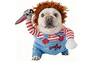 SMDBZDA Halloween Kostüme für Hunde, Deadly Doll Verkleidungen für Haustier, Hund Schreckliches Kostüm, Lustige Hund Party Kleidung, Hundekostüm mit Messer Perücke, für Halloween Haustier Cosplay Party