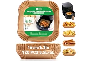 ‎INWEE Inwee 120 sztuk Papier do pieczenia do frytkownicy, Kwadratowy papier do frytkownicy 16-20cm, kompatybilny z COSORI, Ninja, Tefal, Tower, papier do pieczenia z powłoką antyprzymakową, Bez BPA