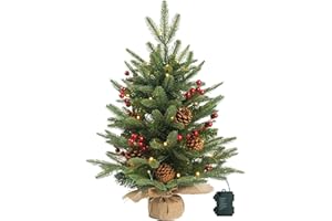 FGHB Weihnachtsbaum,50 cm künstlicher weihnachtsbaum,weihnachtsbaum mit beleuchtung mit 2 m LED-Lichtern,Zementsockel,Weihnachtsbaum,75 Zweigspitzen,weihnachtsbaum klein, für Weihnachten Deko