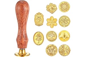 Ouligay Juego de sello de cera, 10 piezas de sello de cera clásico con mango de madera, kit de sello de cera, sello de cera, kit de sello de cera para regalo, invitaciones, sobres, cartas