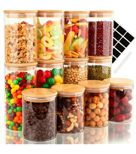 BELLE VOUS Bocaux a Epices en Verre (Lot de 12) - Pots à Épices de 150ml Réutilisable avec Étiquettes et Brosse - Lot de Bocal avec Bouchon en Liege pour Cuisine, Épices, Thé et Farine