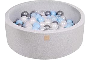 MEOWBABY Piscine À Balles 90X30cm/200 Balles ∅ 7Cm pour Bébé Enfant Bambin Jouets Fabriqué de Jouet Rond Mousse Fabriqué en UE Gris Clair: Argent/Bleu Bébé/Perle Blanche/Transparent