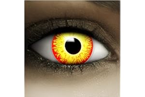 ‎FXCONTACTS FXCONTACTS Farbige Kontaktlinsen Halloween gelb rot HORROR CLOWN + Tattoos, 2 Stück (1 Paar), Ohne Sehstärke, rote Linsen, 2 x farbige Kontaktlinse für Cosplay, Karneval, Fasching, Anime
