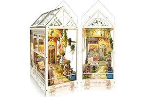 BELEEV Book Nook Kit DIY avec Lumière LED, 3D Puzzle Bois Miniature Maison a Construire, Décoration pour Enfant Etagère à Livres avec Housse Anti-Poussière, Cadeau pour Fille Garçon, Maison de Jardin