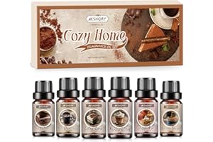 AESHORY Zestaw Olejków Eterycznych Cozy Home 6 X 10 Ml, Olejki Zapachowe Do Aromaterapii Do Dyfuzora, Do Wyrobu Świec - Brązowy Cukier, Szarlotka, Ciasto Kawowe, Kawa Mokka, Gorąca Czekolada, Skóra