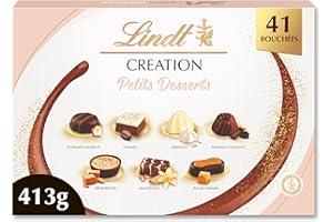 Lindt - Boîte CRÉATION Petits Desserts - Assortiment de Chocolats au Lait, Noirs et Blancs - Inspiration pâtissière - Idéal pour Noël, 413g