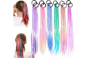 GEEHUA 12 pasm do włosów dla dzieci, kolorowe warkocze, przedłużenie włosów z gumkami, tęczowe, plecione, syntetyczne treski dla kobiet i dziewcząt, cosplay, impreza, przebranie