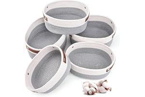GYBOOM Cotton Rope Storage Basket Bins for Organizing,5 Pack Cube Woven Toy Organizers,Stylish Room Decor Basket With Handles,Clothes Nursery Baskets… (White/Grey)