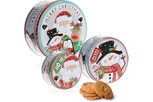 com-four® Set di barattoli per biscotti in 3 pezzi, set di barattoli per biscotti natalizi, scatole di latta natalizie con coperchi (3 pezzi - rosso/verde/blu)
