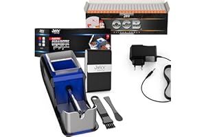 JEVX Maquina Liadora de Tabaco + 200 Tubos de Cigarrillos con Filtro OCB + Pitillera - Entubador Electrico para Llenado de Cigarros - Entubadora Electrica para Liar Tubos de Tabaco Picado Azul