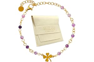 ZINELLO DESIGN TILOVE - Bracelet Femme en Pierre Naturelle – Pierre de Lithothérapie, Chakra et Bien-Être – Trèfle Porte-Bonheur en Acier Inoxydable – Conçu en France – Idée Cadeau Fête des Mères