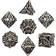 SIQUK Metal DND Dice Set 7 Pieces Maple Leaf DND Dice Hollow Polyhedral Dice D20 D12 D10 D% D8 D6 D4 Dice with Metal Box for Dungeons & Dragons RPG Board Games(Antique Bronze)
