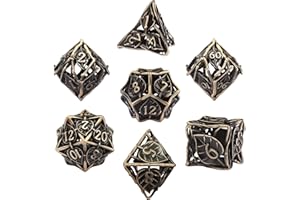 SIQUK Metal DND Dice Set 7 Pieces Maple Leaf DND Dice Hollow Polyhedral Dice D20 D12 D10 D% D8 D6 D4 Dice with Metal Box for Dungeons & Dragons RPG Board Games(Antique Bronze)