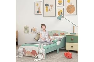 ZONEKIZ Toddler Bed Frame, Kids Bedroom Furniture for Ages 3-6 Years, 77 x 143 x 60cm - Green