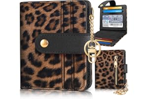 Pegmode Wallet Women Slim Cute Leather Thin Bifold Small Card Wallet Purse for Ladies Teen Girls Female Medium Aesthetic Tiny Cheetah Print Simple Unique Pretty Modern Credit Card Holder Keychain Rfid