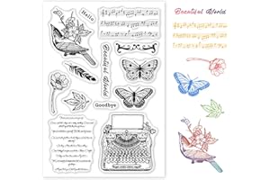 GLOBLELAND Vintage Clear Stamps Butterfly Note Silicone Stamp Seal Transparent Silicone Stamps for Card Making Decoration and DIY Scrapbooking