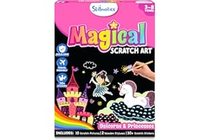 Skillmatics Scratch Art Book for Kids - Unicorns & Princesses, Craft Kits & Supplies, 30+ Scratch Stickers, Travel Toys, DIY Kit, Gifts for Girls & Boys Ages 3, 4, 5, 6, 7, 8