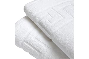 A & B TRADERS Egyptian Cotton Bath Mats Classic Greek Key Pattern 750 GSM Terry Towelling Soft Touch (White, 2)