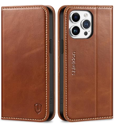 PORTER RILEY - Leren hoesje compatibel met iPhone 17. Premium leren standaard/hoes/portemonnee/flipcase met kaartvakken en horizontale standaard (puur zwart