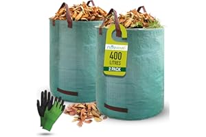 FLORA VERDE Garden Waste Bags with Gardening Gloves - 400L x 2 Garden Waste Bags Heavy Duty | Reusable Heavy Duty Garden Bags | Strong Garden Sacks with Handles, Ideal for Collecting Garden Waste
