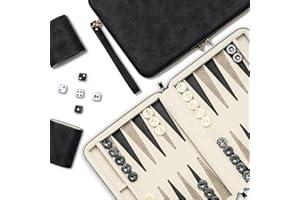 Lingle Jeux de Backgammon de 23,9 cm pour Adultes, Jeu de société Classique avec étui de Backgammon Pliable en Simili Cuir, Ensemble de Voyage Portable, Comprenant 30 Dames en Corne (Noir)