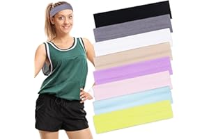 STIEDEY 8pcs Wide Headbands for Women, Soft Cotton Fabric Elastic Head Bands for Women's Hair, Mixed Colors Thick Stretchy Headbands for Yoga Running Sport