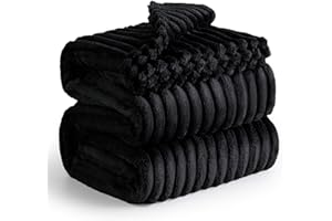 BEDSURE Przytulny koc polarowy, miękki, ciepły, gruby, sztruksowy, przytulny koc na sofę XXXL, duży, czarny, 270 x 230 cm