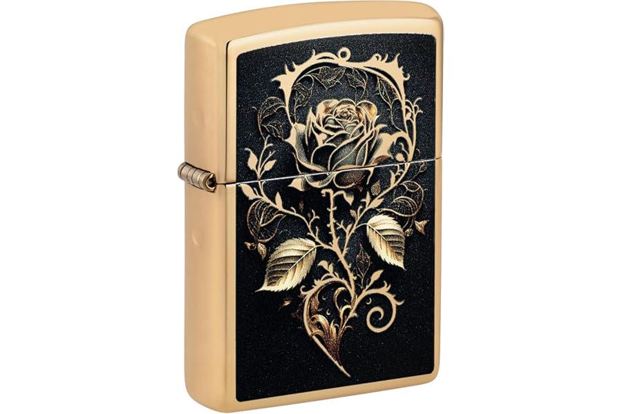 Zippo Windproof Lighter, Golden Rose, High Polish Brass, Colour Image, Refillable, Reusable, Windproof Design, Gift Box, Made in USA