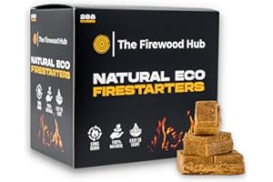 THE FIREWOOD HUB 288 Eco Friendly Natural Wood Firelighters - Sustainable Wood Fibre Fire starters, Perfect for Log Burners, Fire Pits, Pizza Ovens, and BBQs. The Perfect Fire Lighter For Any Occasion