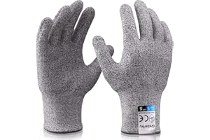 Grebarley Guantes Anticorte,Guantes de Cocina Seguridad Nivel 5 Protección,Guantes Resistentes a Cortes para Cocina/Exterior/Explorar,Gris 1 par