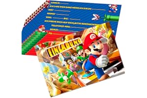 Zoriwn 12 x Einladungskarten Kindergeburtstag für Super Mario,Einladungskarten Geburtstag Deutsche,Einladungskarten Kindergeburtstag Mädchen Junge,Mit Super Mario Cartoon-Bilder