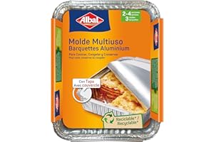 Philips Lighting Albal Aluminium, 22 x 17 x 3,5 cm, mit Deckel, Einweg, Backen, Einfrieren und Aufbewahren von Lebensmitteln, 2-4 Portionen, 3 Formen, 3 Stück, 3 Stück