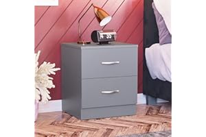Vida Designs Large Grey Bedside Cabinet, 2 Drawer With Metal Handles & Runners, Unique Anti-Bowing Drawer Support, Riano Bedroom Furniture