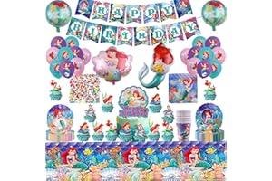 FYFLYMT Ariel Stoviglie Festa di Compleanno，Decorazioni Ariel Compleanno，Set Stoviglie Sirena Compleanno,Palloncini,Sirena Forniture di Compleanno,Stoviglie Compleanno