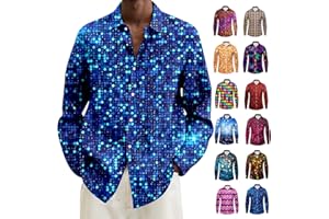 GENERISCH Glitzer Hemd Herren 70er 80er Jahre Outfit Pailletten Langarm Hemd Disco Outfit Hip Hop Hippie Party Glitzerhemd Mottoparty Kostüme Karneval Herrenhemd Discokugel Nachtklub Musikfestival Outfits