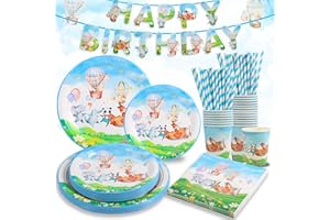 UITEAMO 126 sztuk naczyń urodzinowych, zwierzęta leśne, safari, zestaw naczyń imprezowych dla 25 gości, jednorazowe naczynia, papierowe talerze, kubki, serwetki, słomki, na baby shower, urodziny,