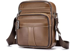 SPAHER Bolso Hombre Bandolera Pequeña, Bandolera Cuero Hombre Impermeable Bolso de Hombro Piel Vintage Crossbody Bag Casual Con Correas de Hombro Ajustables