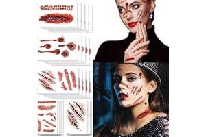 EIKEJI 20 Sheets Halloween Scar Tattoos Large, Halloween Zombie Scars Tattoo Stickers Fake Tattoos Halloween Temporary Tattoos Makeup Props halloween Face Stickers, Scary Halloween Costumes