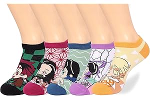 Roffatide Anime Demon Slayer skarpetki do kostki, 5 par, niski krój, cosplay, skarpety bez pokazu dla kobiet mężczyzn