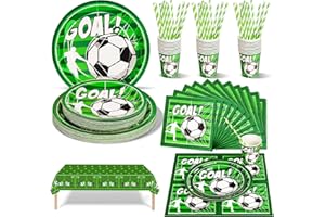 Nkaiso Fussball Geburtstag Deko Neutral Partygeschirr Set für 25 Personen, 126 Stück Grün Papier Teller Becher Servietten Strohhalme für Baby Shower Geburtstag Mädchen Junge Mottoparty