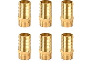ELEGRIP Filettatura Tubo Connettore in Ottone, 16mm Barb x 3/8" Maschio Connettori per Tubi, Raccordo Portagomma Adattatore con Fascetta per Acqua, Gas, Aria (6 Pezzi)
