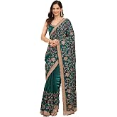 TRENDMALLS Women's Morpeach Satin Floral Embroidery With Zarkan Work Saree with Unstitched Blouse Piece For Women (K1285-Dark