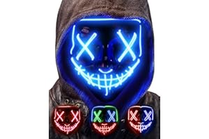 AnanBros Máscara de Halloween con luz LED que brilla en la oscuridad, 3 modos de iluminación para juegos de disfraces, cosplay y fiestas